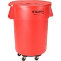 Global Equipment Plastic Trash Can with Lid   Dolly - 55 Gallon Red 240464RDB